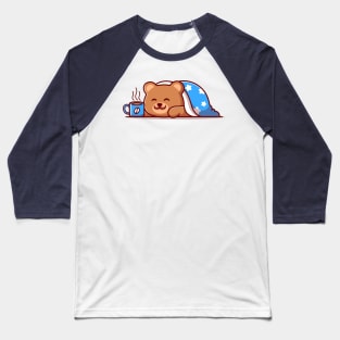 Cute Bear Wearing Blanket With Hot Coffee Cup Cartoon Baseball T-Shirt